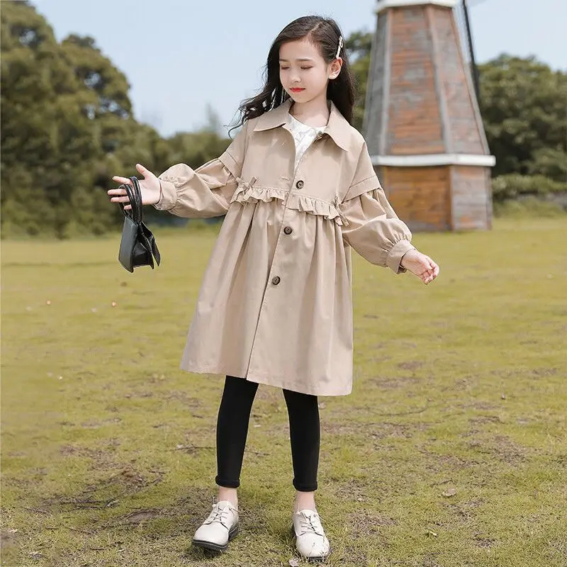 Preppy Look Children Khaki Color Ruffled Trench Coat for Tweens Girls Fashion Spring Autumn Clothing Outfit Kids Long Jacket
Preppy Look Children Khaki Color Ruffled Trench Coat for Tweens Girls Fashion Spring Autumn Clothing Outfit Kids Long Jacket