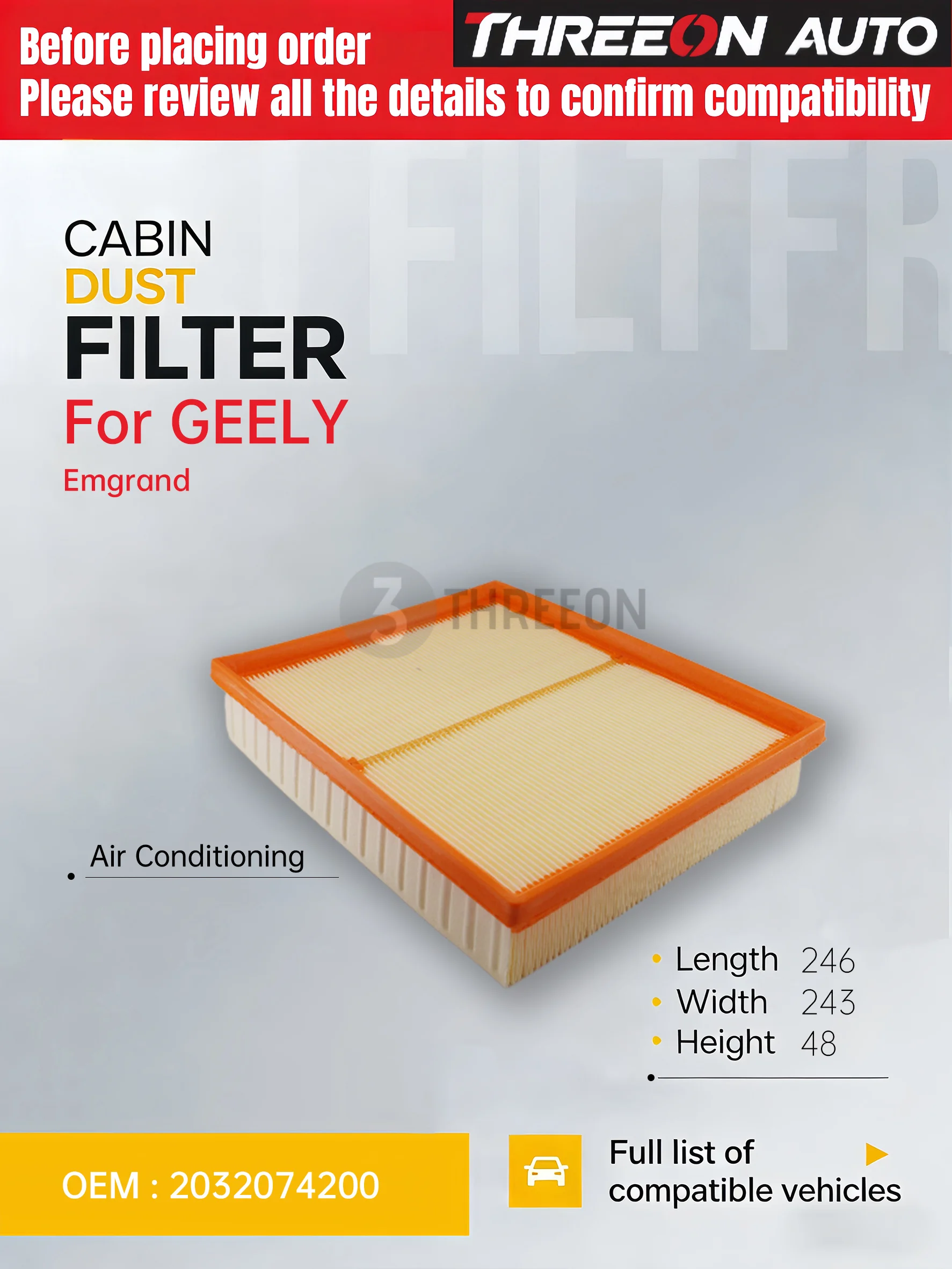 For New Geely Emgrand 2021- 1.5L SS11 Engine THREEON Air Filter TOA1533 2032074200
For New Geely Emgrand 2021- 1.5L SS11 Engine THREEON Air Filter TOA1533 2032074200