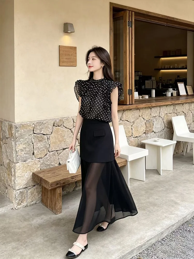 Summer Polka Dot Shirt Short Sleeve High Waist Mesh Splice Slimming Half Skirt Two Piece Set Women's Fashion High Waist Long ...
Summer Polka Dot Shirt Short Sleeve High Waist Mesh Splice Slimming Half Skirt Two Piece Set Women's Fashion High Waist Long ...