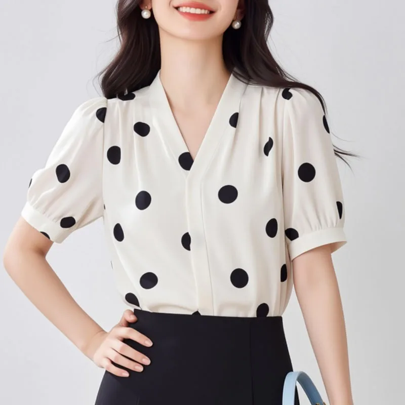 Blusas Para Mujer Women Blouse Shirt Fashion Summer Elegant Short Sleeve V-Neck Dot Blouse Shirt Women Tops Blouses Shirts Q4197
Blusas Para Mujer Women Blouse Shirt Fashion Summer Elegant Short Sleeve V-Neck Dot Blouse Shirt Women Tops Blouses Shirts Q4197