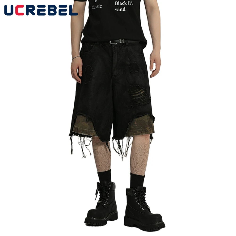 Ripped Camouflage Spliced Denim Shorts Mens Summer High Street Pocket Loose Wide Leg Knee-length Shorts Men
Ripped Camouflage Spliced Denim Shorts Mens Summer High Street Pocket Loose Wide Leg Knee-length Shorts Men