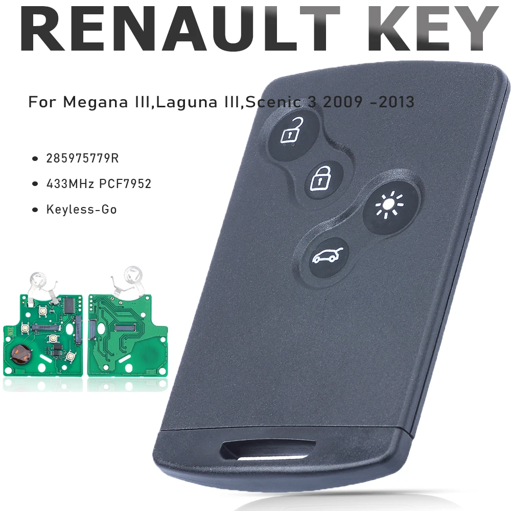 KEYECU Keyless-Go Smart Remote Key for Renault Megana III,Laguna III,Scenic 3 2009 2010 2011 2012 2013 285975779R 433Mhz PCF7952
KEYECU Keyless-Go Smart Remote Key for Renault Megana III,Laguna III,Scenic 3 2009 2010 2011 2012 2013 285975779R 433Mhz PCF7952