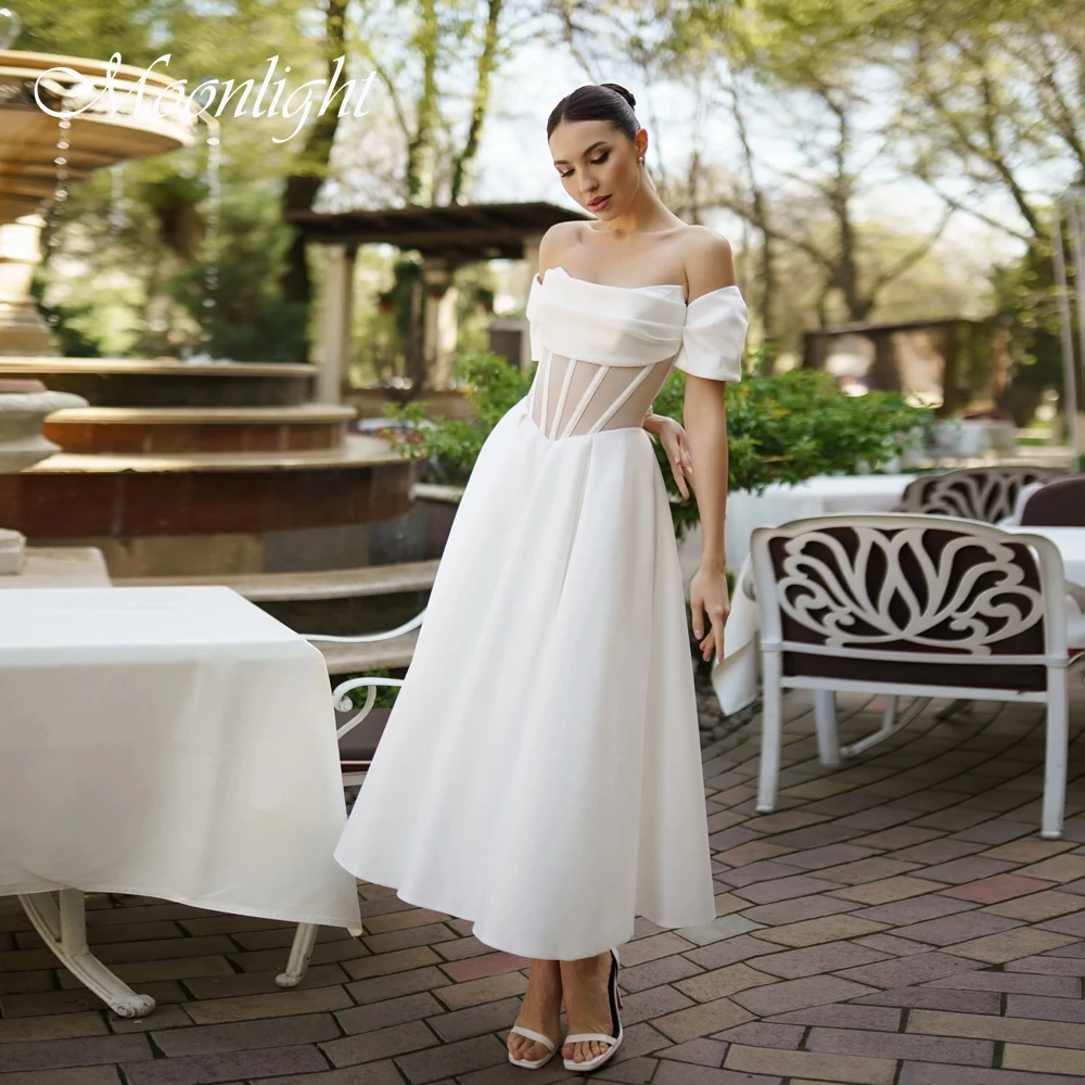 Classic Pleat Boat-Neck A-Line Wedding Dress Off The Shoulder Detachable Sleeve Open Back Mid-Calf Vestidos De Novia Customized
Classic Pleat Boat-Neck A-Line Wedding Dress Off The Shoulder Detachable Sleeve Open Back Mid-Calf Vestidos De Novia Customized