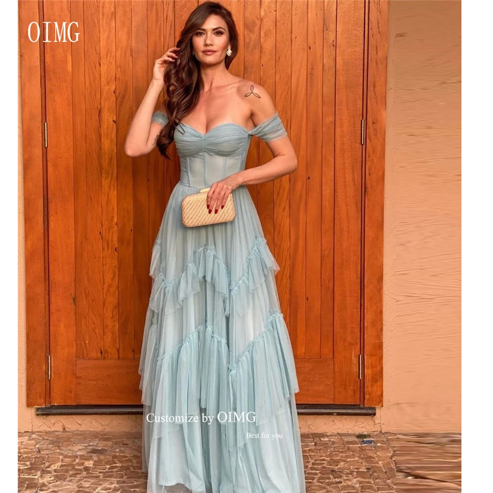 OIMG Sexy Off the Shoulder Pale Tulle Long Prom Dresses Ruffles Tiered Arabic Women Formal Party Evening Gowns Robe de soiree
OIMG Sexy Off the Shoulder Pale Tulle Long Prom Dresses Ruffles Tiered Arabic Women Formal Party Evening Gowns Robe de soiree