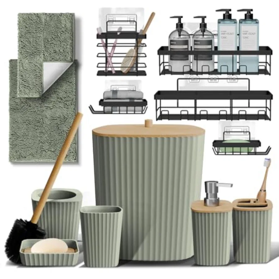 Bathroom Set - Sage Green Bathroom Accessories Set, 6PC Bathroom Accessory Set, Bathroom Sets with Bathroom Rugs, Adhesive Corn
Bathroom Set - Sage Green Bathroom Accessories Set, 6PC Bathroom Accessory Set, Bathroom Sets with Bathroom Rugs, Adhesive Corn