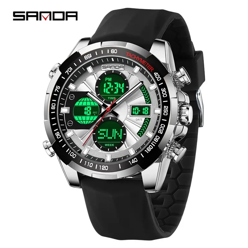 SANDA SD5105 Роскошные мужские часы с двойным дисплеем G стиль спортивный хронограф с будильником Силиконовые водонепроницаемые кварцевые наручные часы длиной 50 м
SANDA SD5105 Роскошные мужские часы с двойным дисплеем G стиль спортивный хронограф с будильником Силиконовые водонепроницаемые кварцевые наручные часы длиной 50 м