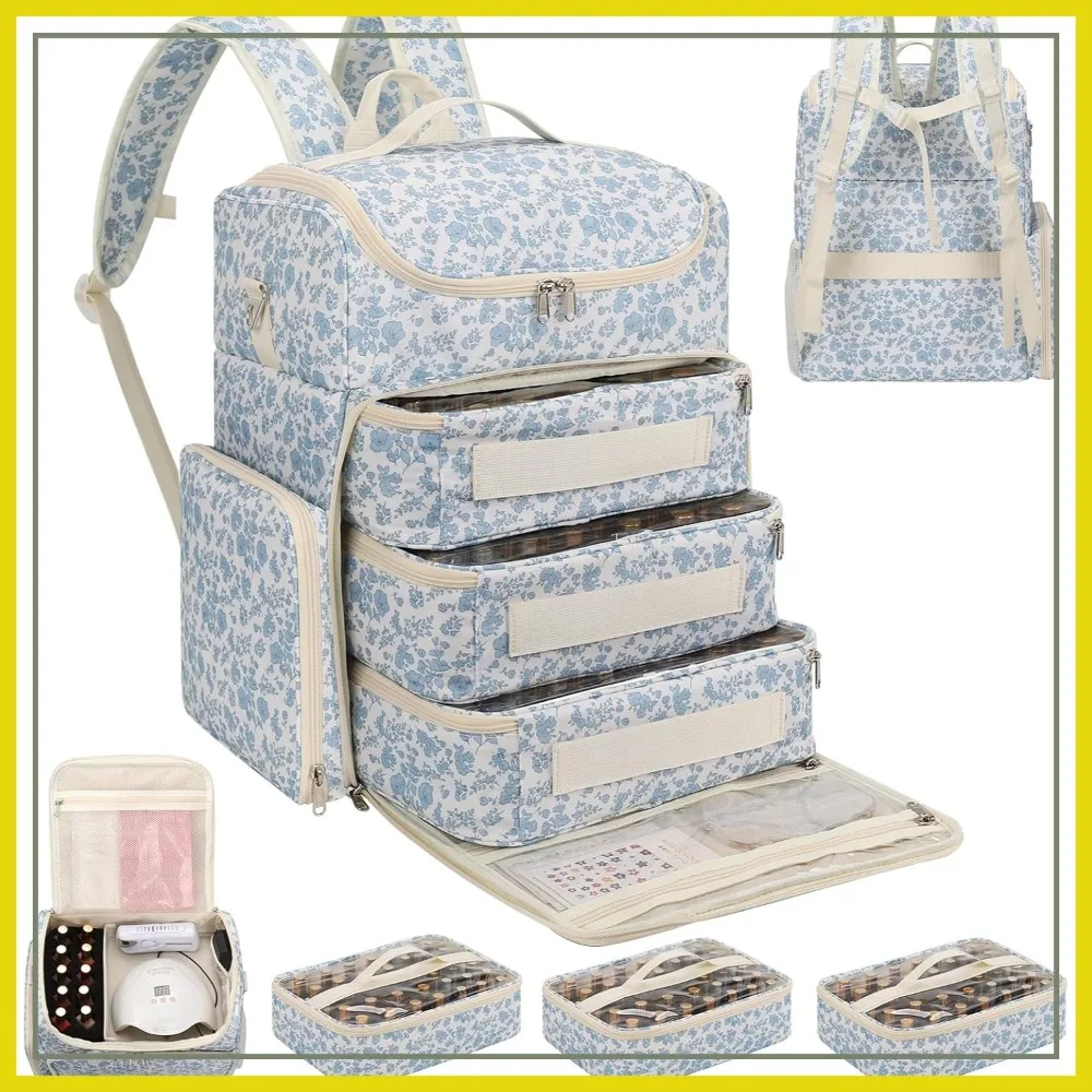 Extra Large Nail Polish Organizer Backpack, Holds 124+ Bottles & Full Size Lamp, Travel Nail Bag with 3 Removable Pouches, Portable Case, Floral Blue
Extra Large Nail Polish Organizer Backpack, Holds 124+ Bottles & Full Size Lamp, Travel Nail Bag with 3 Removable Pouches, Portable Case, Floral Blue