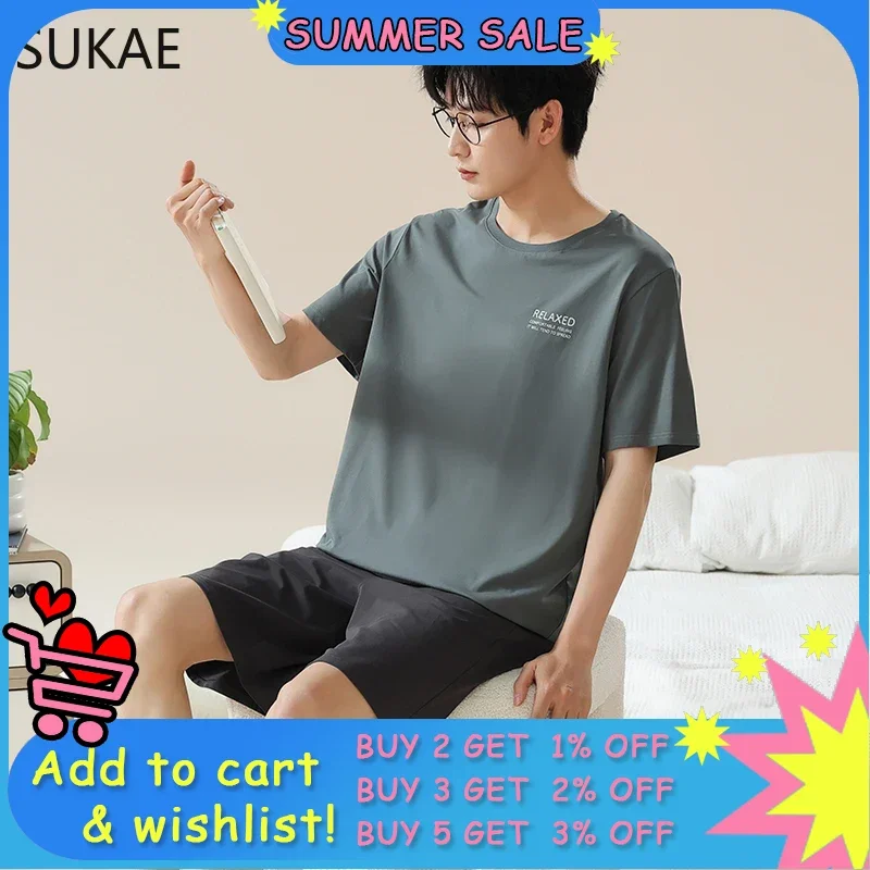 SUKAE Summer Men Sleepwear Cotton Pajamas Set Short Sleeves Shorts Nightwear for Boy L-3XL Young Man Pijamas Pullover Homesuits
SUKAE Summer Men Sleepwear Cotton Pajamas Set Short Sleeves Shorts Nightwear for Boy L-3XL Young Man Pijamas Pullover Homesuits