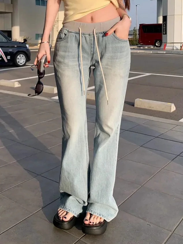 Vintage Washed Micro Flared Jeans Women's Casual Patchwork Waist Drawstring Slimming Versatile Loose Fit Summer Long Trousers
Vintage Washed Micro Flared Jeans Women's Casual Patchwork Waist Drawstring Slimming Versatile Loose Fit Summer Long Trousers