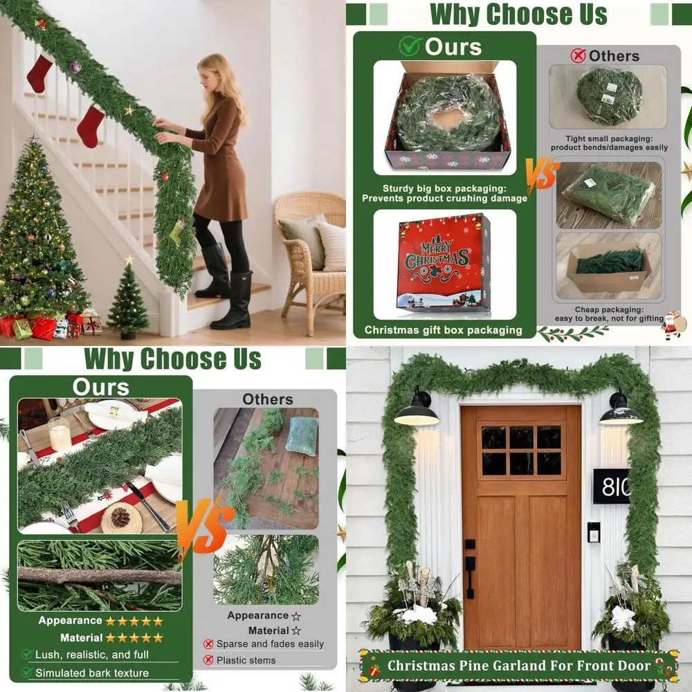 Thick Real Touch Pine Garlands - Realistic Cypress Christmas Decorations for Mantel, Table, Stairs, Porch - Indoor Outdoor Xmas
Thick Real Touch Pine Garlands - Realistic Cypress Christmas Decorations for Mantel, Table, Stairs, Porch - Indoor Outdoor Xmas