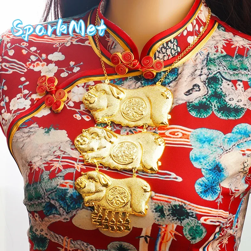 Sparkmet women's 9999 24K Real Gold Wedding Sanfu Pig Brand Necklace Chinese Wedding Gold Pig Pendant Bridal Accessories for Wom
Sparkmet women's 9999 24K Real Gold Wedding Sanfu Pig Brand Necklace Chinese Wedding Gold Pig Pendant Bridal Accessories for Wom