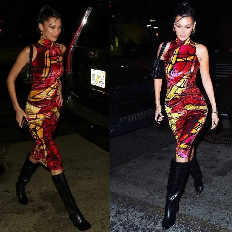 Bella Hadid Birthday Abstract Pattern Velvet Print Elastic Slim Fit Bodycon Style Dress Street Style Midi Skirt Dress
Bella Hadid Birthday Abstract Pattern Velvet Print Elastic Slim Fit Bodycon Style Dress Street Style Midi Skirt Dress