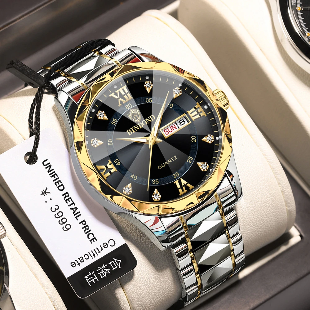 BINBOND Men's Watches Luxury Business Original Quartz Watch for Man Fashion Rhombus Mirror Luminous Date Week Waterproof reloj
BINBOND Men's Watches Luxury Business Original Quartz Watch for Man Fashion Rhombus Mirror Luminous Date Week Waterproof reloj