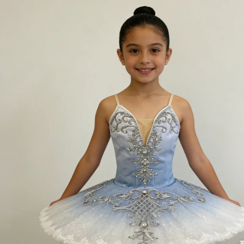 Elegant Ombre Blue Ballet Tutu with Intricate Silver Embroidery Rhinestones Pancake Tutu for Ballerinas Kids Dresses for Girls
Elegant Ombre Blue Ballet Tutu with Intricate Silver Embroidery Rhinestones Pancake Tutu for Ballerinas Kids Dresses for Girls
