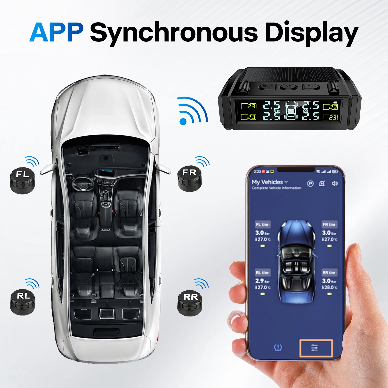 Solar TPMS, Car Tire Pressure Monitoring System with APP Display for All 4 Wheels, Wireless Tire Pressure Detector for Auto
Solar TPMS, Car Tire Pressure Monitoring System with APP Display for All 4 Wheels, Wireless Tire Pressure Detector for Auto