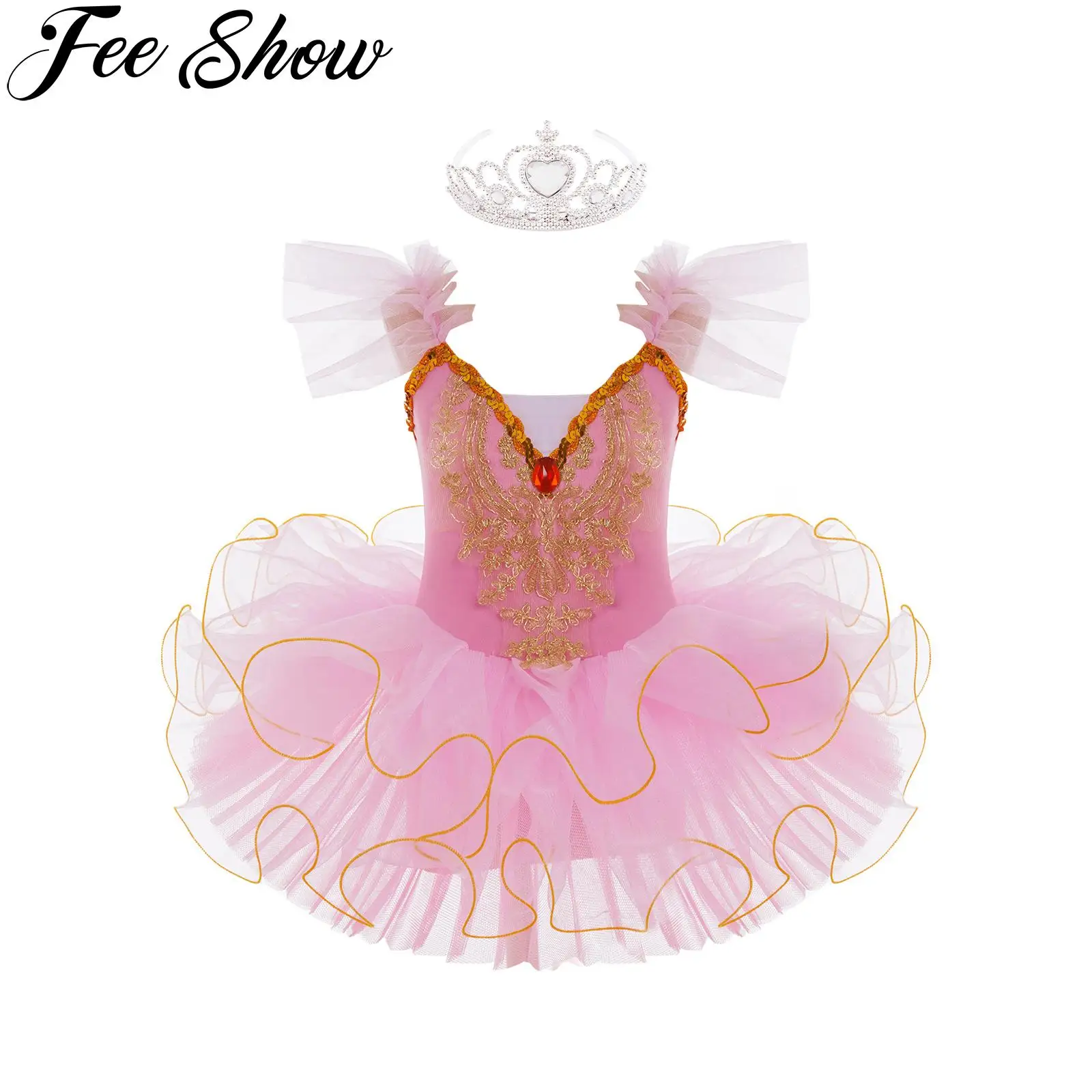 Kids Girls Stage Performance Dance Wear Ruffle Flying Sleeve Shiny Sequins Rhinestone Lace Texture Tutu Mesh Ballet Dance Dress
Kids Girls Stage Performance Dance Wear Ruffle Flying Sleeve Shiny Sequins Rhinestone Lace Texture Tutu Mesh Ballet Dance Dress