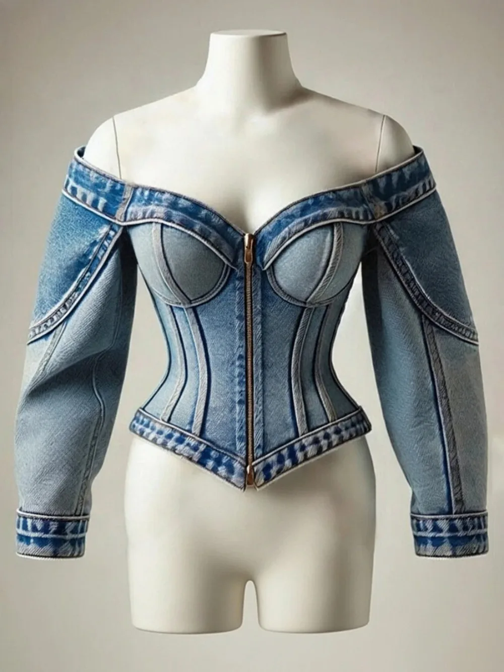 Женская джинсовая блузка-корсет с открытыми плечами, длинными рукавами, на молнии спереди, облегающая, с эффектом утяжки талии, сексуальный топ-бюстье
Женская джинсовая блузка-корсет с открытыми плечами, длинными рукавами, на молнии спереди, облегающая, с эффектом утяжки талии, сексуальный топ-бюстье