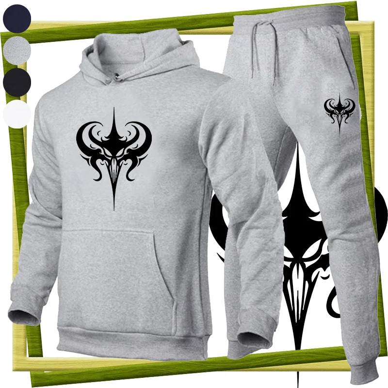 Модная популярная мужская спортивная одежда с принтом дьявола, Повседневная Толстовка + штаны для фитнеса и бега, 2 предмета, костюм для бега на осень и зиму 
Модная популярная мужская спортивная одежда с принтом дьявола, Повседневная Толстовка + штаны для фитнеса и бега, 2 предмета, костюм для бега на осень и зиму