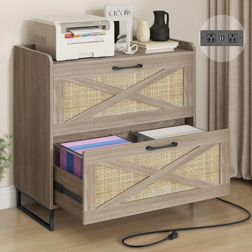 File Cabinet 2 Drawers Lateral File Cabinet with Charging Station for Letter/Legal/A4 Size Hanging Files, Large Wood Rattan File
File Cabinet 2 Drawers Lateral File Cabinet with Charging Station for Letter/Legal/A4 Size Hanging Files, Large Wood Rattan File