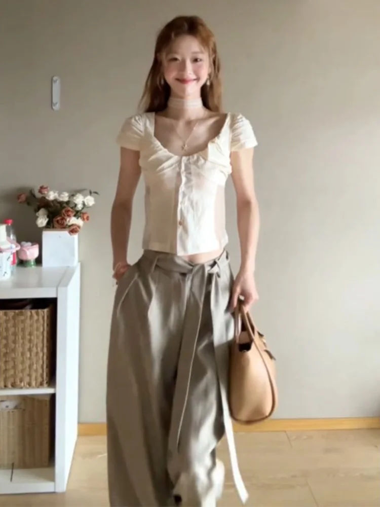 High Waist Slimming Wide Leg Pants Women's Summer New Simple Drapey Casual Long Trousers Polyester Fiber Belted Style
High Waist Slimming Wide Leg Pants Women's Summer New Simple Drapey Casual Long Trousers Polyester Fiber Belted Style