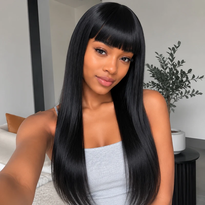 Black long straight synthetic wig for women, 28-inch bangs design, suitable for everyday cosplay and all women.
Black long straight synthetic wig for women, 28-inch bangs design, suitable for everyday cosplay and all women.
