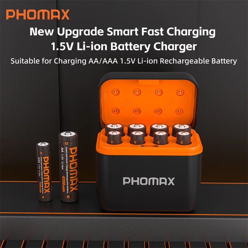 PHOMAX Lithium-Ion Rechargeable Battery Charger LED Indicator Light for 1.5V AA AAA Batteries 1110mWh 4200mWh
PHOMAX Lithium-Ion Rechargeable Battery Charger LED Indicator Light for 1.5V AA AAA Batteries 1110mWh 4200mWh