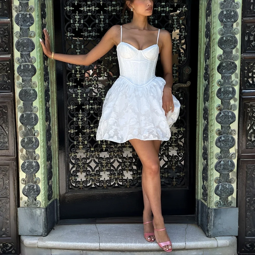 Sweetheart Spaghetti Strap Corset Mini Dress Jacquard Floral A Line Skirt Back Zip Vacation Bridal Wedding Guest Short Gown
Sweetheart Spaghetti Strap Corset Mini Dress Jacquard Floral A Line Skirt Back Zip Vacation Bridal Wedding Guest Short Gown