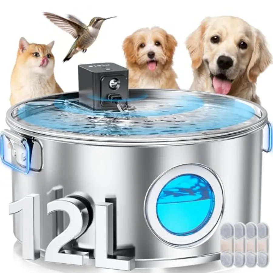 Large dog wireless automatic water fountain, stainless steel, silver, 12L capacity with 3 modes, ultra-quiet operation and mult
Large dog wireless automatic water fountain, stainless steel, silver, 12L capacity with 3 modes, ultra-quiet operation and mult