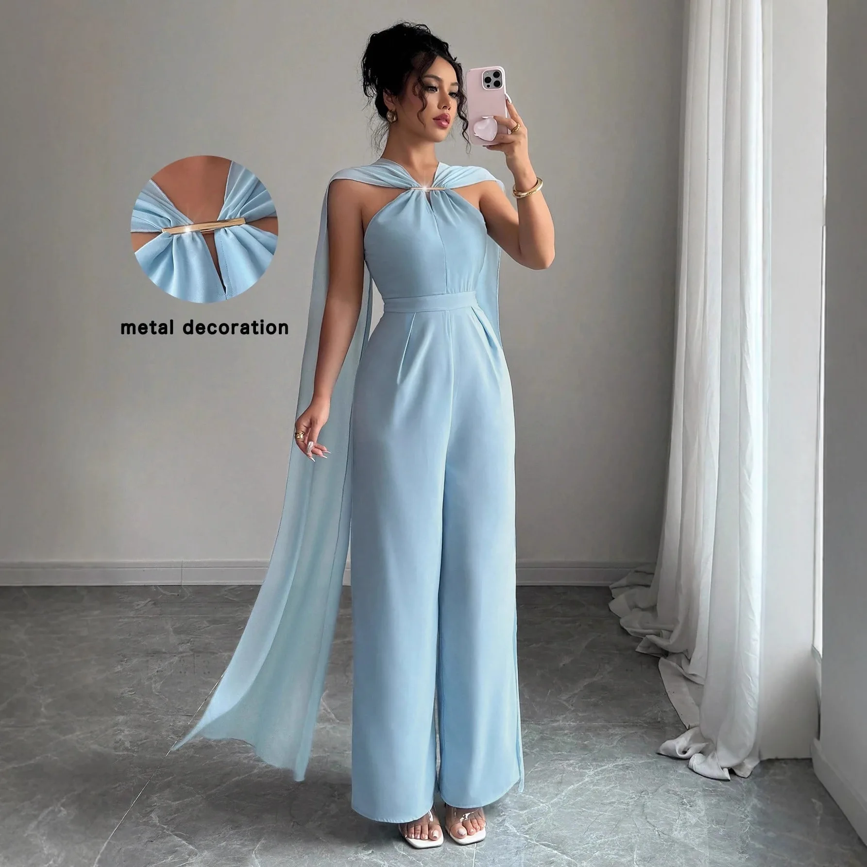 Cross-Border European American Women's Fashion: Elegant Stylish Blue Sleeveless Halter Neck Cape Slim-Fit Sexy Jumpsuit For
Cross-Border European American Women's Fashion: Elegant Stylish Blue Sleeveless Halter Neck Cape Slim-Fit Sexy Jumpsuit For