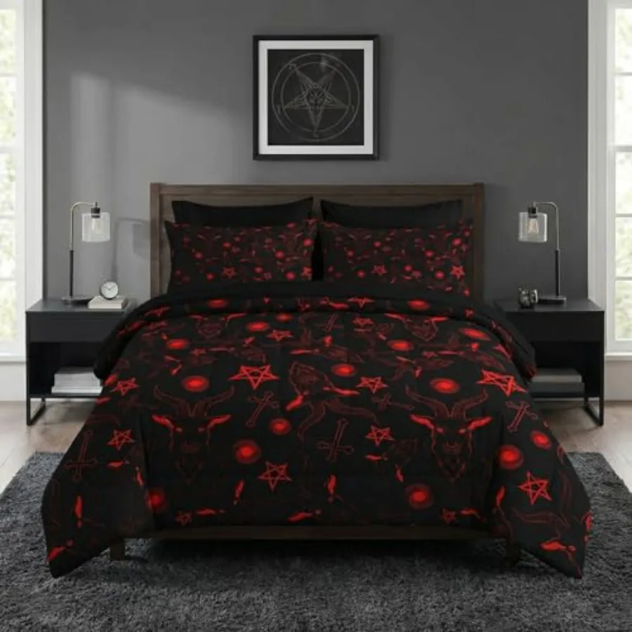 7 Pcs Comforter Set Size, Baphomet Satanic Pentagram Bedding Set for and Adults, Vintage Halloween Black Sheets Bed Sheet Sets
7 Pcs Comforter Set Size, Baphomet Satanic Pentagram Bedding Set for and Adults, Vintage Halloween Black Sheets Bed Sheet Sets