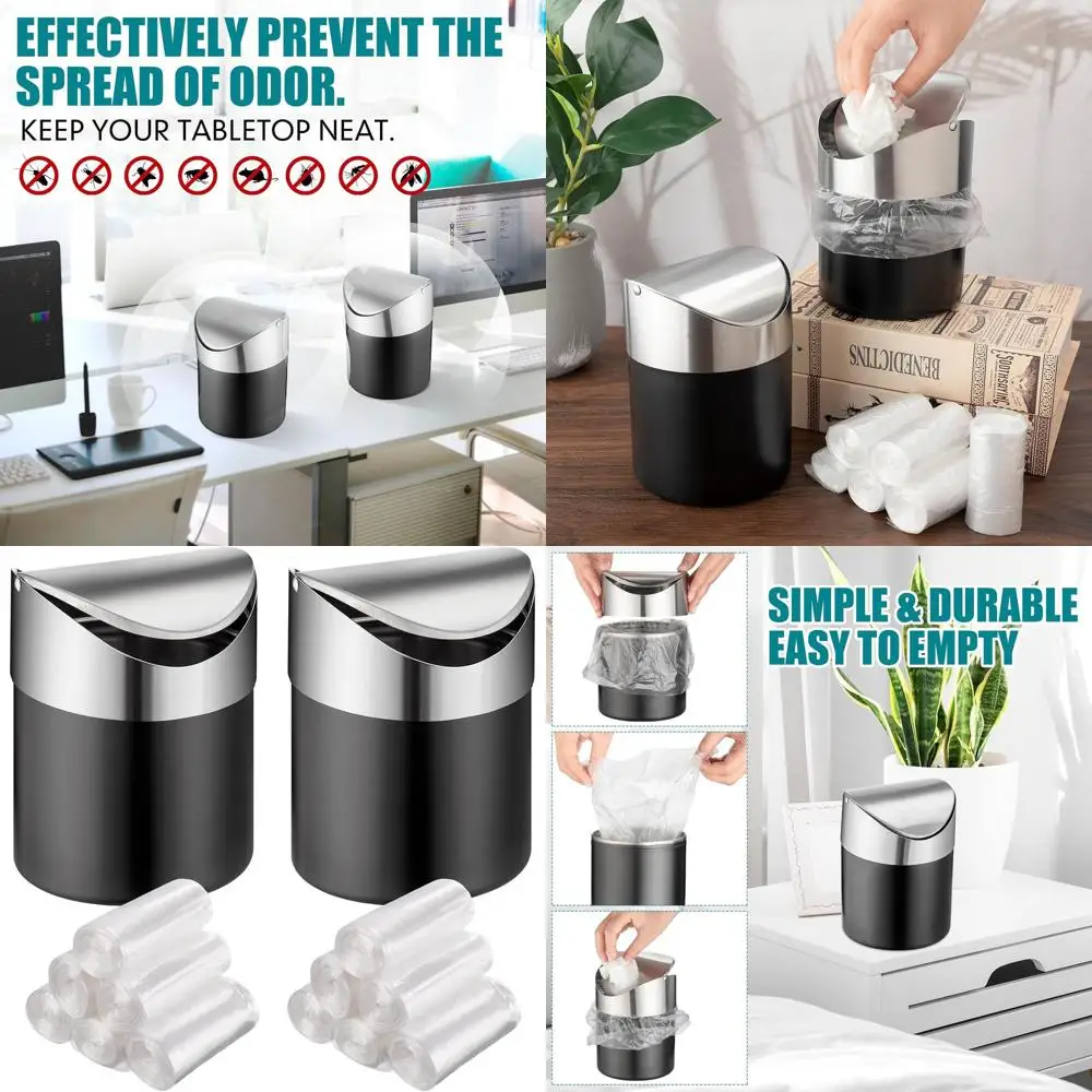 Набор из 2 настольных мусорных баков с поворотным верхом, 12 упаковок мешков для мусора, мусорная корзина из матовой черной нержавеющей стали объемом 2 л для офиса и дома
Набор из 2 настольных мусорных баков с поворотным верхом, 12 упаковок мешков для мусора, мусорная корзина из матовой черной нержавеющей стали объемом 2 л для офиса и дома
