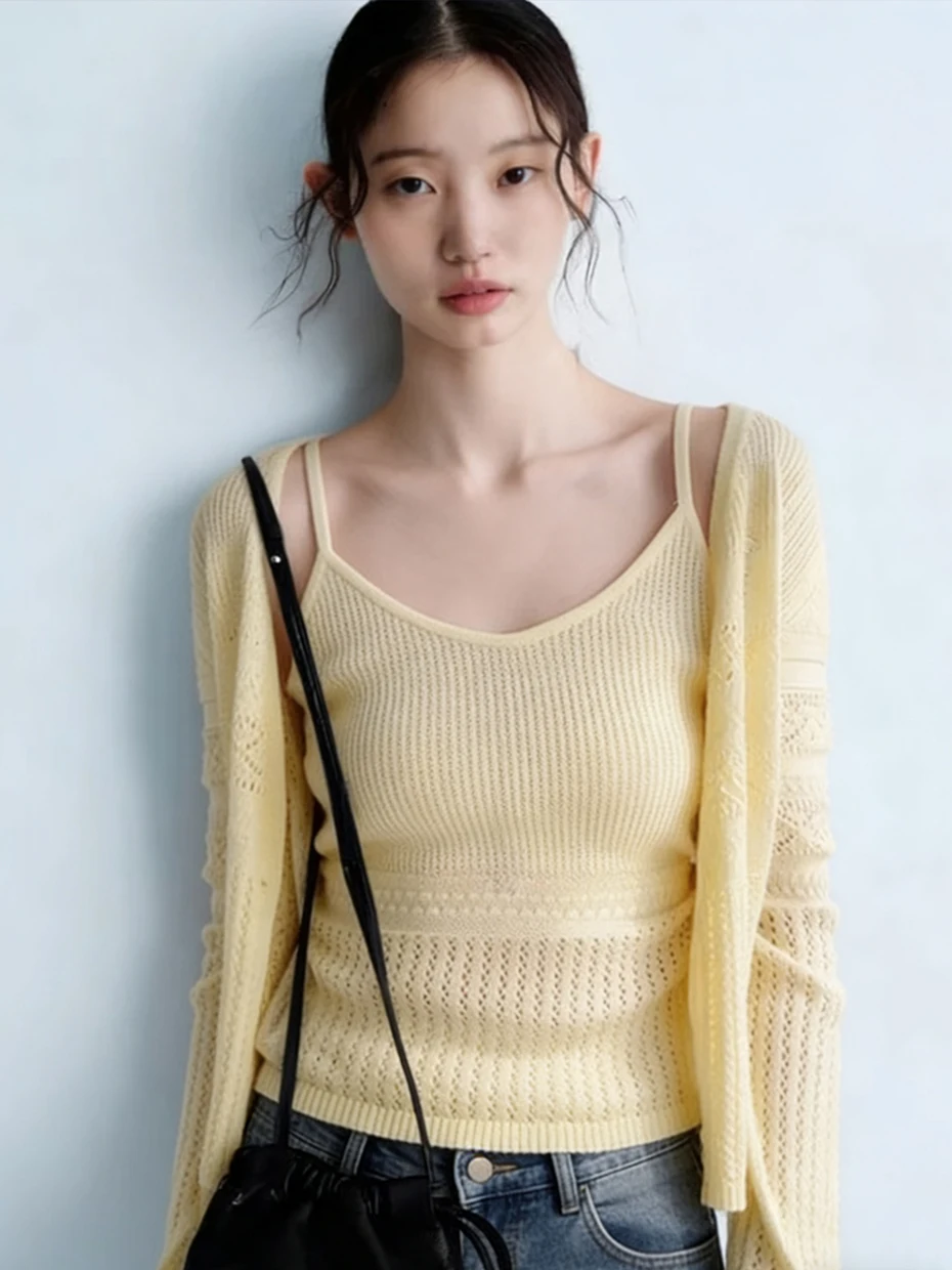 Yellow Knitted Open Cardigan Women's Light Summer Sleeveless Vest Two-Piece Set Regular Fit Commute Style Polyester Fiber
Yellow Knitted Open Cardigan Women's Light Summer Sleeveless Vest Two-Piece Set Regular Fit Commute Style Polyester Fiber