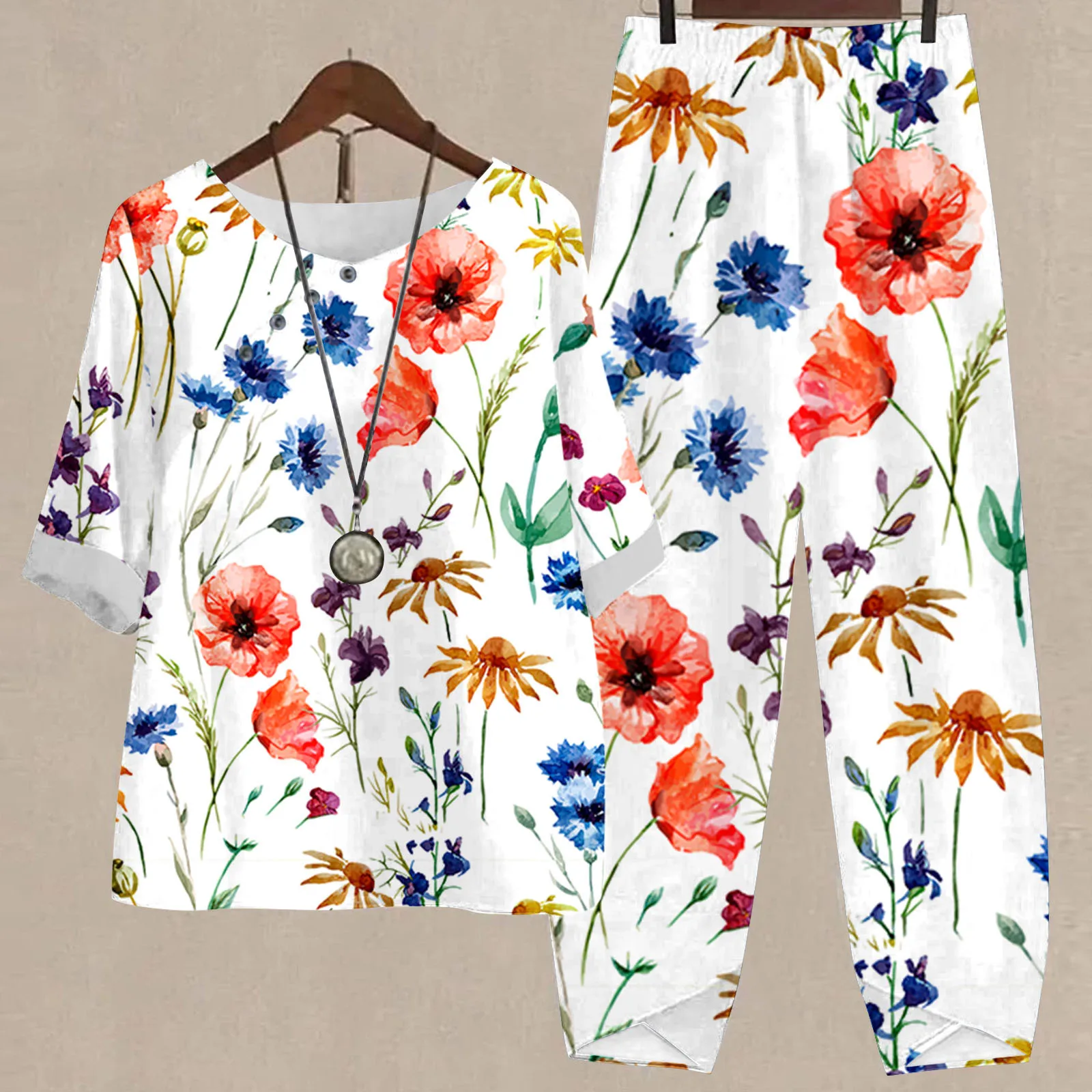Summer Flower Butterfly Print Women's Two Pieces Set Loose Short Sleeve Shirt Tops High Waist Pants Outfits Ladies Elegant Suit
Summer Flower Butterfly Print Women's Two Pieces Set Loose Short Sleeve Shirt Tops High Waist Pants Outfits Ladies Elegant Suit