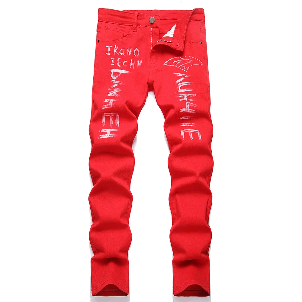 Men Red Denim Jeans Y2K Letters Print Pants Fashion Streetwear Slim Straight Trousers
Men Red Denim Jeans Y2K Letters Print Pants Fashion Streetwear Slim Straight Trousers
