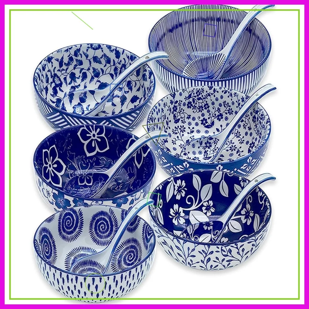 Japanese Ceramic Bowls Set of 6, Large Porcelain Ramen Soup Salad Cereal Noodle Bowl with Spoons, Dishwasher & Microwave Safe
Japanese Ceramic Bowls Set of 6, Large Porcelain Ramen Soup Salad Cereal Noodle Bowl with Spoons, Dishwasher & Microwave Safe