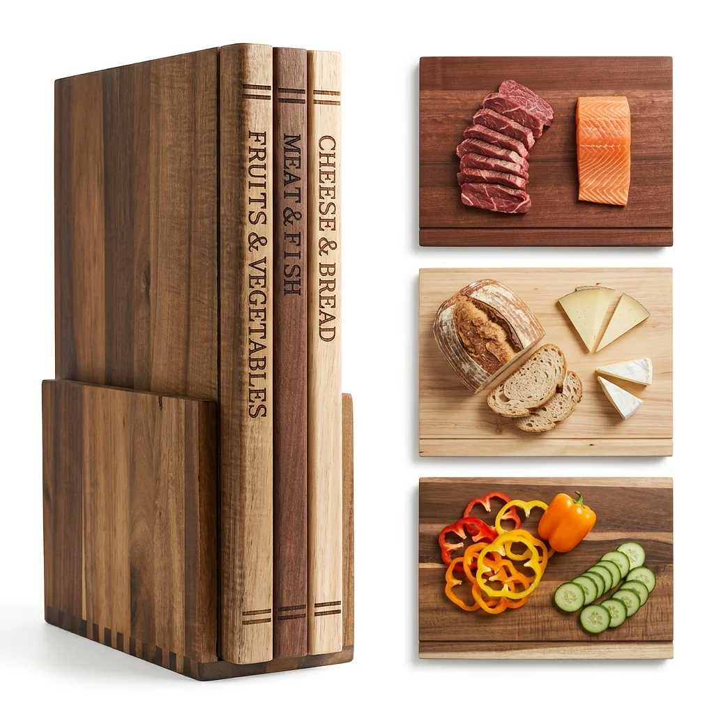 Wooden Cutting Boards for Kitchen, 3pcs Acacia Wood Cutting Board Set with Stand, Cutting Board That Looks Like Books for Vegetables, Cheese, Bread & Meat, Decorative Chopping Board Gift Set
Wooden Cutting Boards for Kitchen, 3pcs Acacia Wood Cutting Board Set with Stand, Cutting Board That Looks Like Books for Vegetables, Cheese, Bread & Meat, Decorative Chopping Board Gift Set
