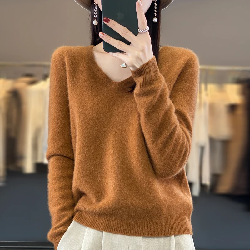 Women's V-Neck Knitted Sweater, Loose Bottoming Shirt, Solid Soft Knitwear, Basic Jumpers, Autumn, Winter, 2023
Women's V-Neck Knitted Sweater, Loose Bottoming Shirt, Solid Soft Knitwear, Basic Jumpers, Autumn, Winter, 2023