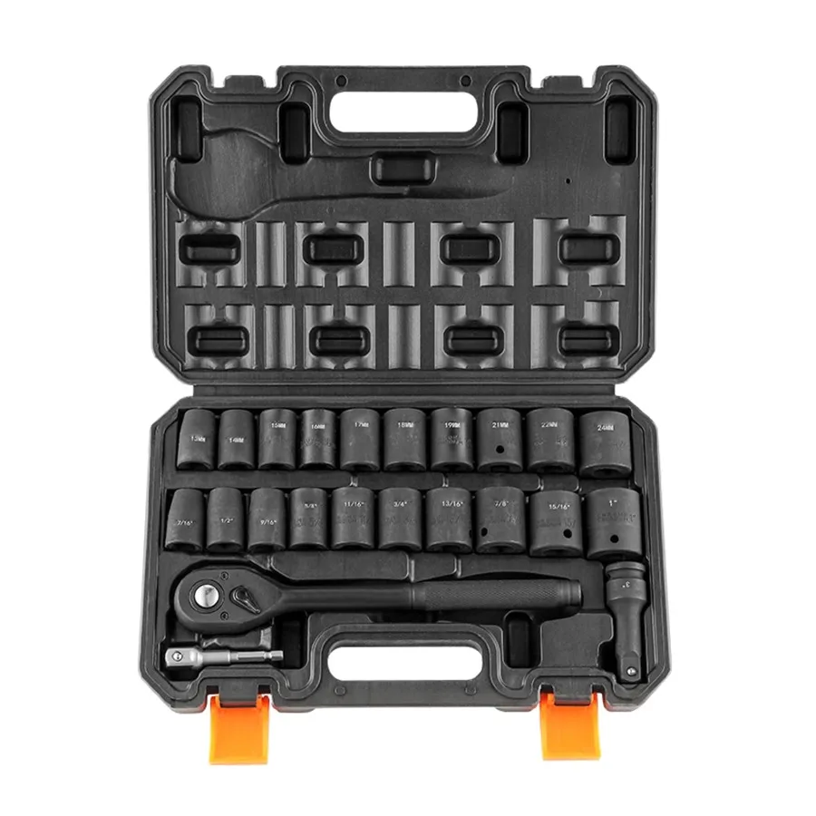 1/2 Drive Impact Socket Set 23 PCS for Automotive Repair SAE 7/161 Metric 1324 mm Deep/Shallow 6-Point Cr-V Steel with Adapter,
1/2 Drive Impact Socket Set 23 PCS for Automotive Repair SAE 7/161 Metric 1324 mm Deep/Shallow 6-Point Cr-V Steel with Adapter,