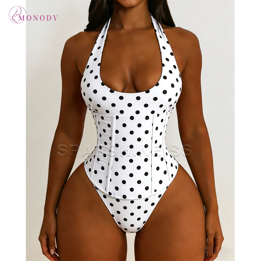Women Retro Polka Dot Halter Deep V Corset Bodysuit Back Big Bow Lace Up Waist Cinching High Cut Sexy Club Party Shapewear
Women Retro Polka Dot Halter Deep V Corset Bodysuit Back Big Bow Lace Up Waist Cinching High Cut Sexy Club Party Shapewear