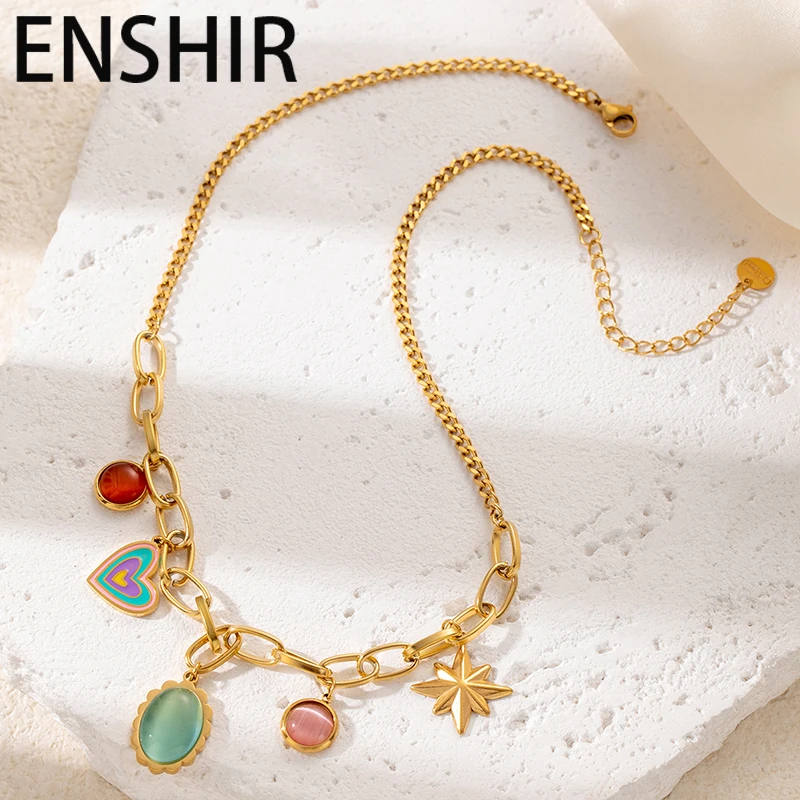ENSHIR 316L Stainless Steel Colorful Stone Heart Star Pendant Necklace For Women Clavicle chain Jewelry Gifts Wholesale
ENSHIR 316L Stainless Steel Colorful Stone Heart Star Pendant Necklace For Women Clavicle chain Jewelry Gifts Wholesale