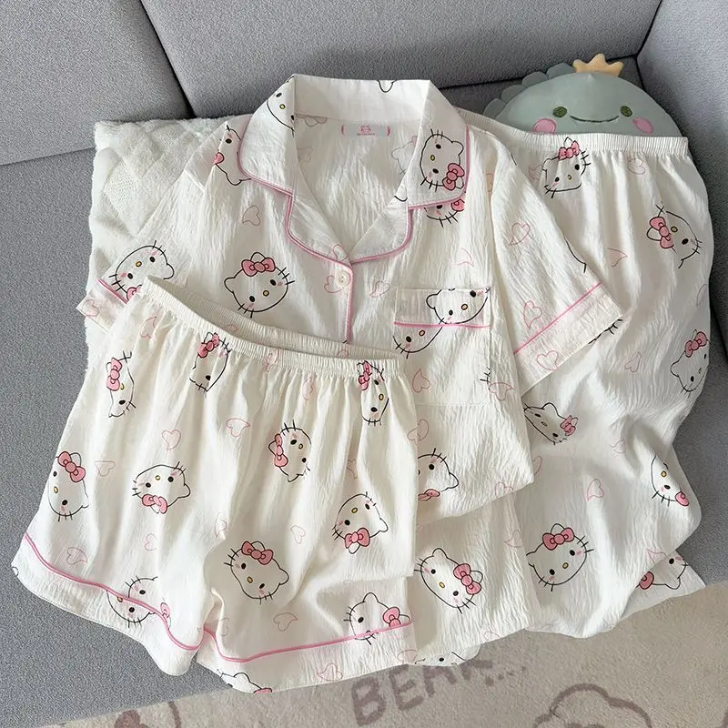 Sanrio Lady Pyjama 3 Piece Hello Kitty Pajama Pant Shorts Short Sleeve Sleepwear Summer Nightwear Kawaii Pijama Cotton Home Suit
Sanrio Lady Pyjama 3 Piece Hello Kitty Pajama Pant Shorts Short Sleeve Sleepwear Summer Nightwear Kawaii Pijama Cotton Home Suit