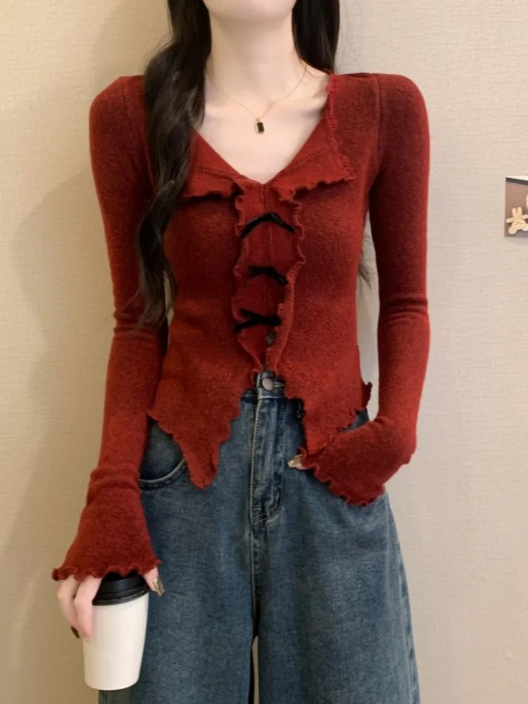 Angola Red V-Ne ort Base irt Women's Spring Autumn Inner Wear New Year Zodiac Year Sweater Sweet Spicy Top
Angola Red V-Ne ort Base irt Women's Spring Autumn Inner Wear New Year Zodiac Year Sweater Sweet Spicy Top