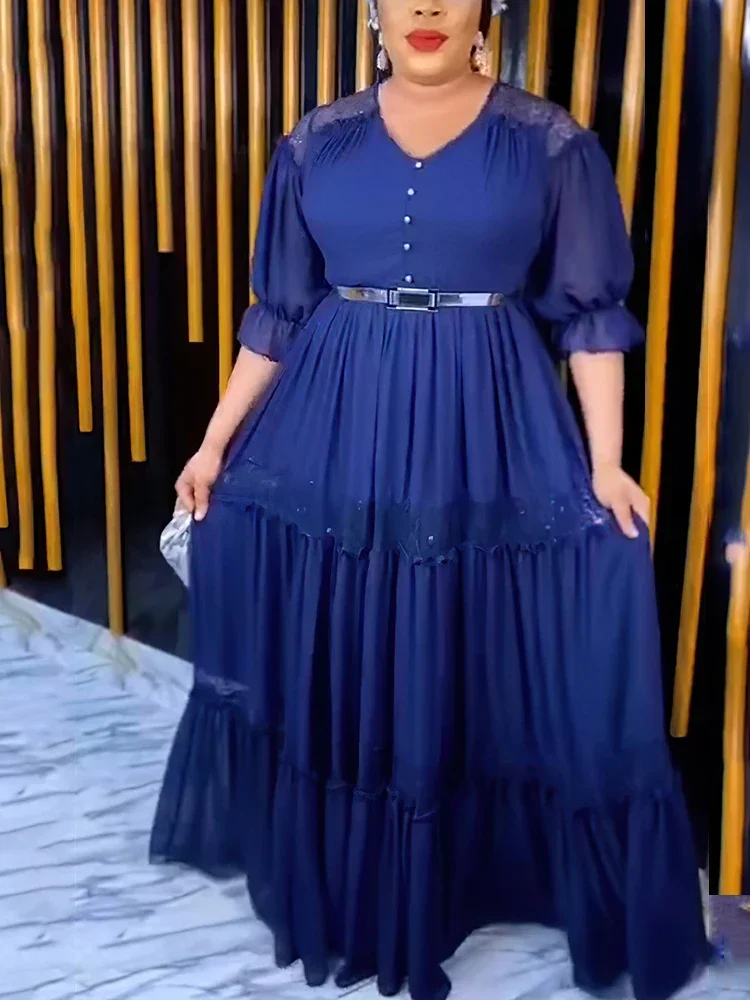 Chiffon A Line Long Dresses Women Sequin Lace Contrast Buttons Sweet Flare Sleeve Floor Length Spring Autumn Female Clothing
Chiffon A Line Long Dresses Women Sequin Lace Contrast Buttons Sweet Flare Sleeve Floor Length Spring Autumn Female Clothing
