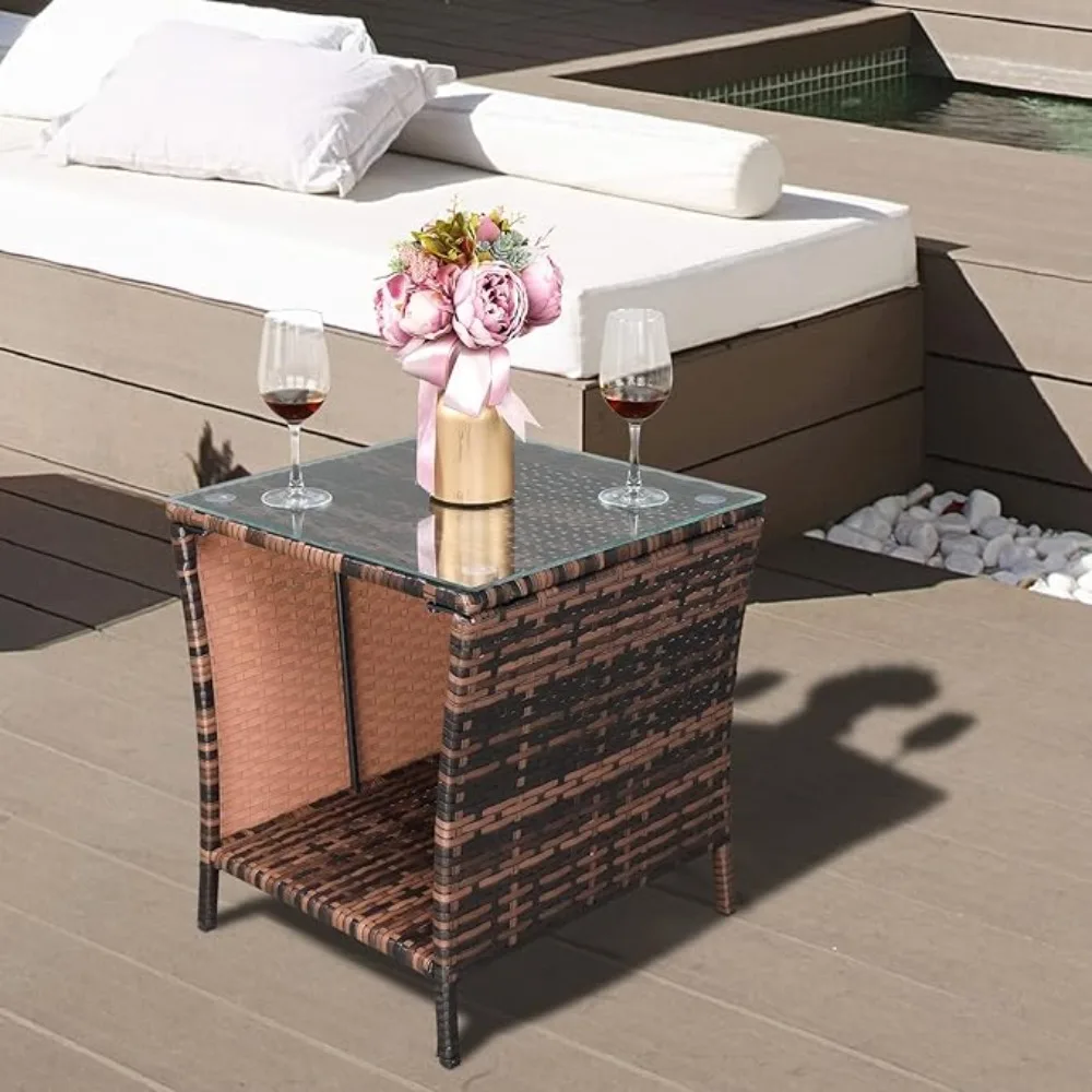 Outdoor Side Table, Rattan Coee Table Small End Table with Glass Top Storage or Patio Porch Backyard Balcony
Outdoor Side Table, Rattan Coee Table Small End Table with Glass Top Storage or Patio Porch Backyard Balcony