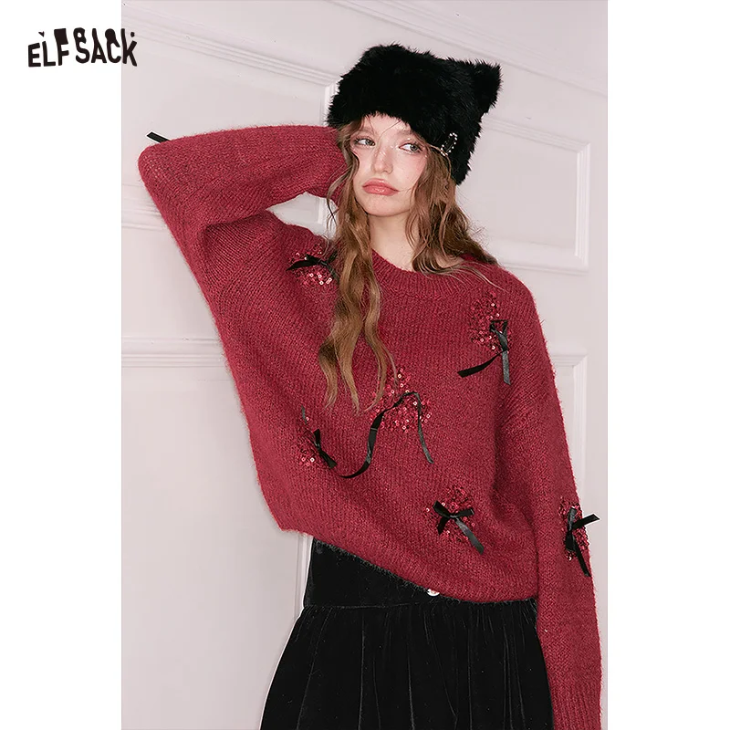 ELFSACK Elegant Minimalist 3D Bow Embellishment Sequin Heart Round Neck Cropped Sweater For Women
ELFSACK Elegant Minimalist 3D Bow Embellishment Sequin Heart Round Neck Cropped Sweater For Women