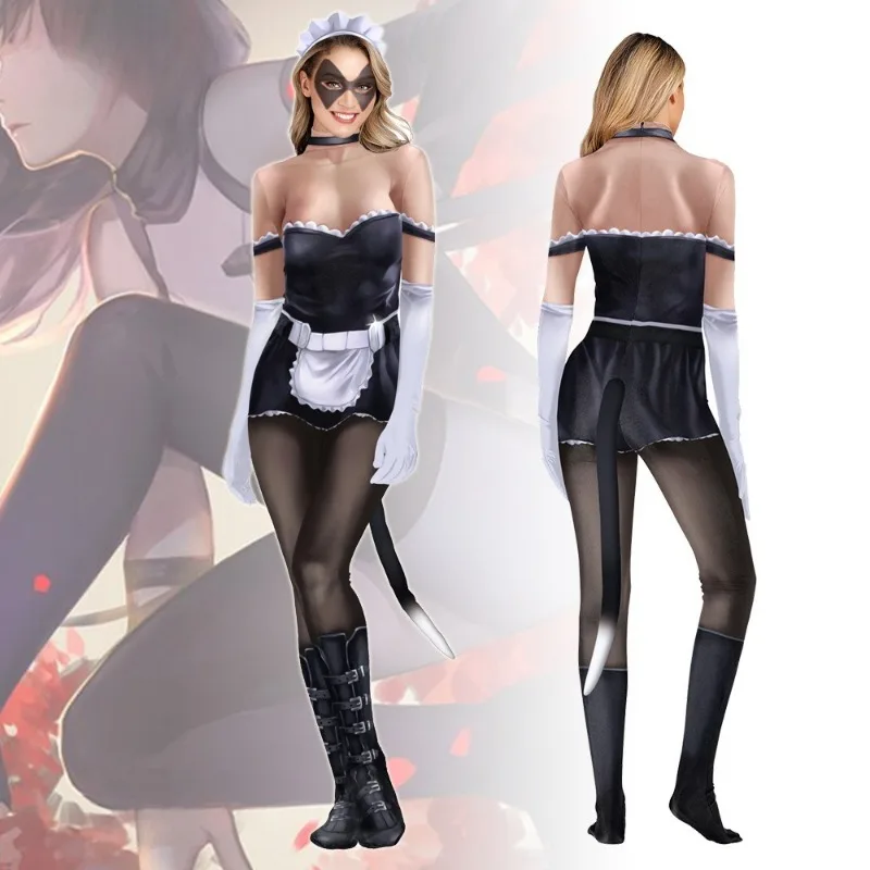 Halloween Cosplay Costume Sexy Maid Digital Printed Jumpsuit with Tail Performance Party Role Playing Outfits for Adult Women
Halloween Cosplay Costume Sexy Maid Digital Printed Jumpsuit with Tail Performance Party Role Playing Outfits for Adult Women