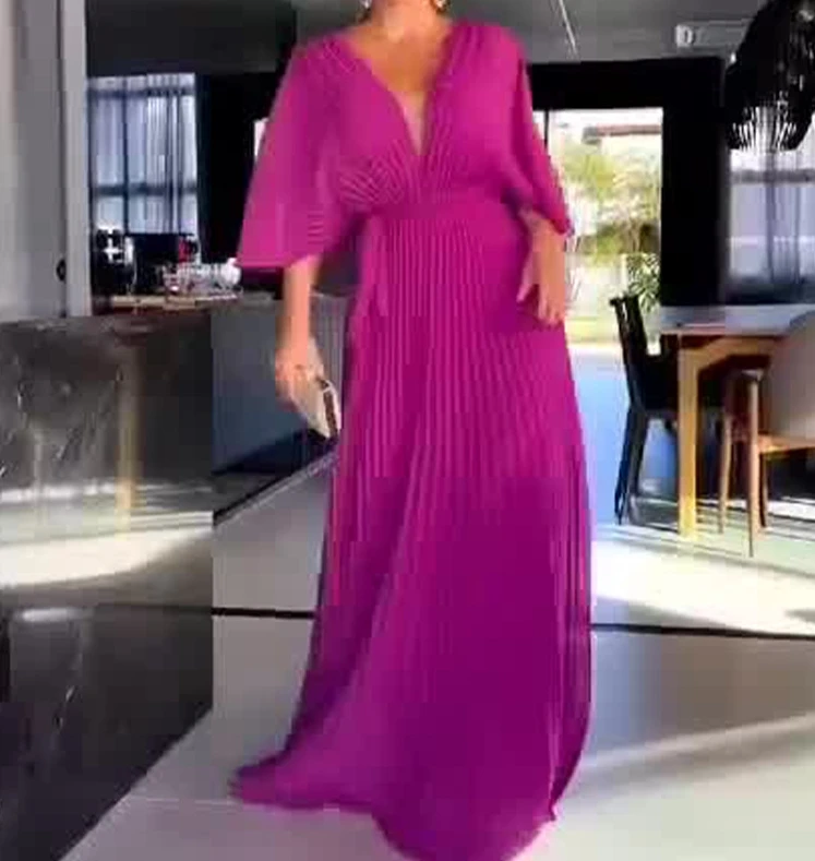 Casual Style 2024 Summer A-Line Skirt Fashionable and Elegant Solid Color V-neck Bat Sleeves High Waist Party Evening Dress
Casual Style 2024 Summer A-Line Skirt Fashionable and Elegant Solid Color V-neck Bat Sleeves High Waist Party Evening Dress