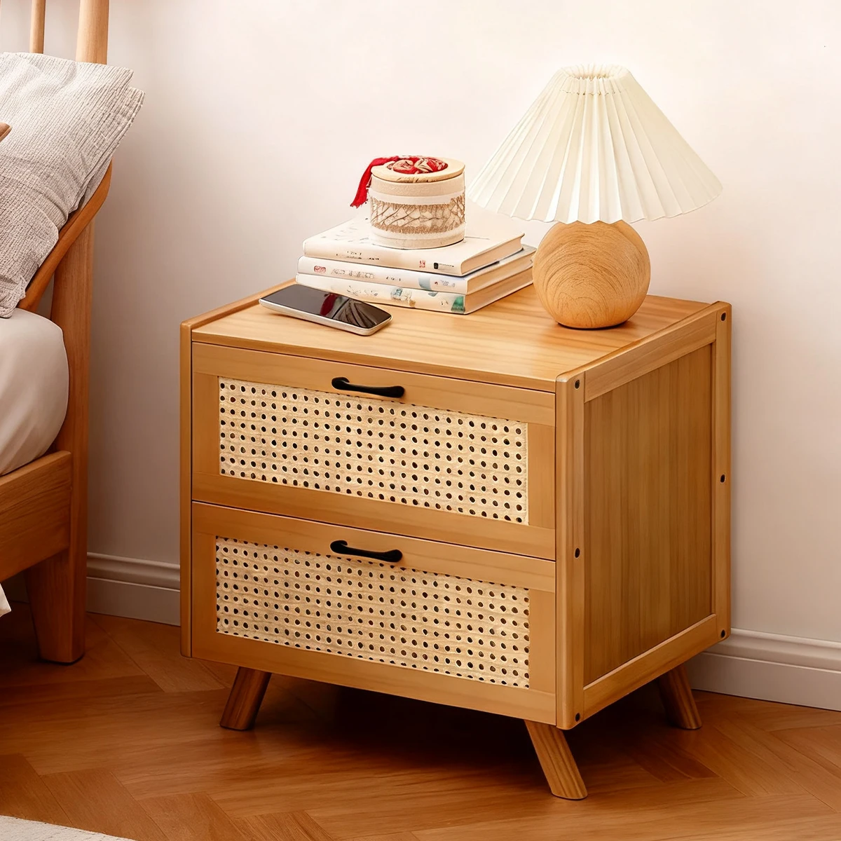 Minimalist Bamboo Night Stand 2 Rattan Drawers Mid-Century Modern Solid Wood Legs Boho Small Space Natural Tea-Stained
Minimalist Bamboo Night Stand 2 Rattan Drawers Mid-Century Modern Solid Wood Legs Boho Small Space Natural Tea-Stained