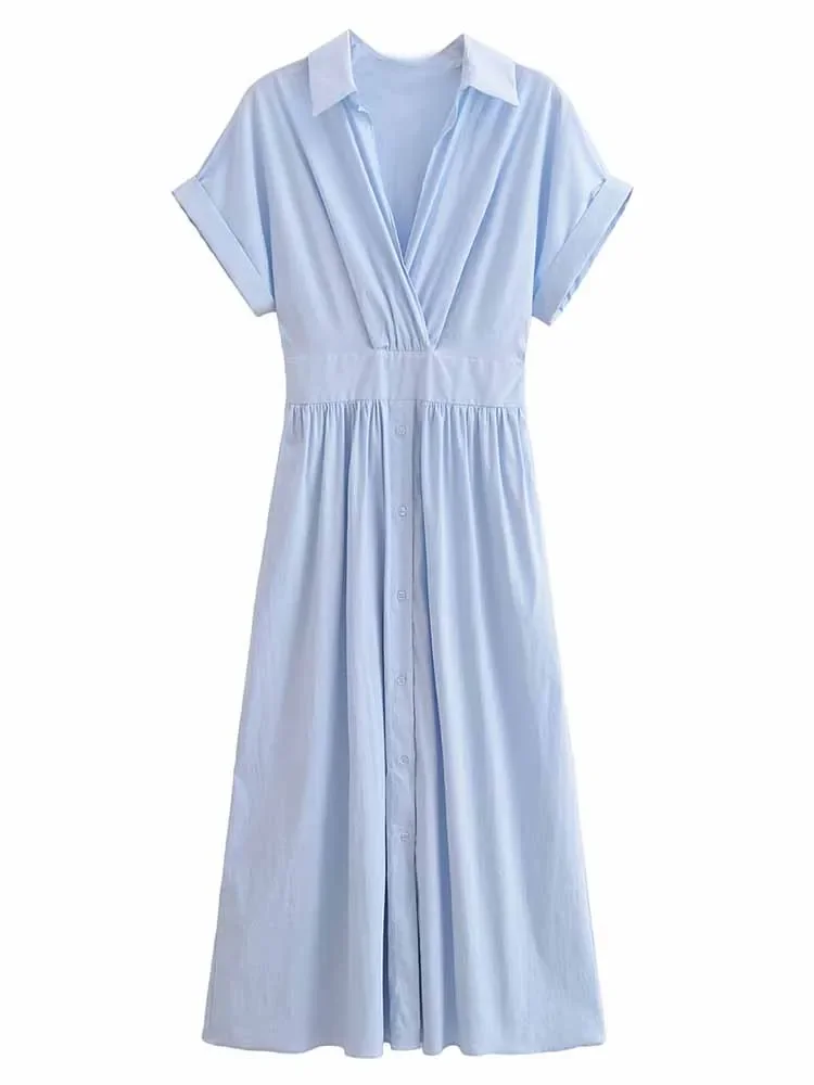 Women's 2024 New Fashion Solid Color Casual Single breasted Shirt Style Midi Dress Retro Short Sleeve Side Pocket Women's Dress
Women's 2024 New Fashion Solid Color Casual Single breasted Shirt Style Midi Dress Retro Short Sleeve Side Pocket Women's Dress
