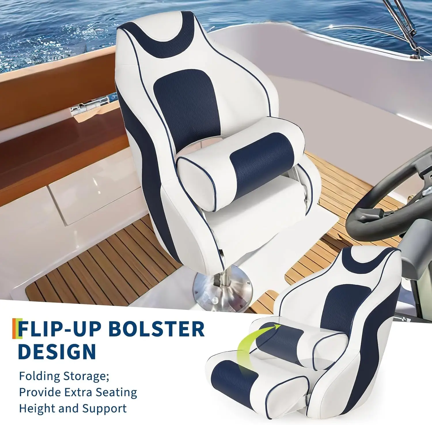 High Back Boat Seat with Flip-Up Armrests, Captain Chair for Fishing Pontoon Boats, Waterproof Marine Seat with Aluminum Hinges & Stainless Steel Hardware, 250 LBS Capacity
High Back Boat Seat with Flip-Up Armrests, Captain Chair for Fishing Pontoon Boats, Waterproof Marine Seat with Aluminum Hinges & Stainless Steel Hardware, 250 LBS Capacity